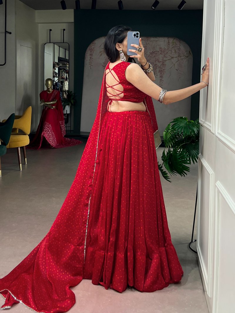 Lnb1710 Satin Chiffon Bandhej Print Navratri Lehenga Choli